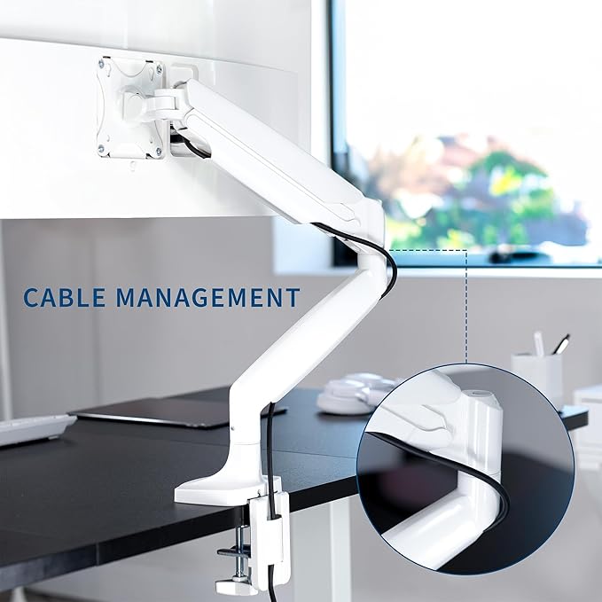 VIVO Premium Aluminum Heavy Duty Single Monitor Arm for Ultrawide Monitor up to 40 inches and 32.5 lbs, Desk Mount Stand, Pneumatic Height, Max VESA 100x100, White, STAND-V101QW