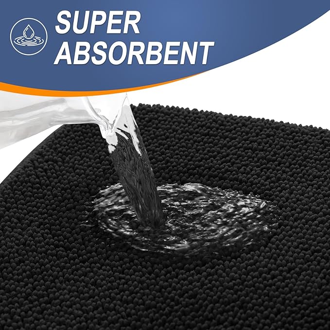 OLANLY Thick Memory Foam Bath Mats Rugs 50x30, Extra Soft Absorbent Bathroom Rug, Quick Dry Bath Mat, Non-Slip, Machine Washable Carpet for Bathroom, Tub and Shower, Home Decor Accessories, Black