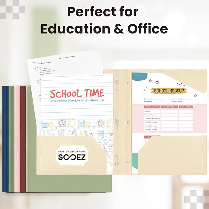 Sooez Folders with Pockets and Prong, 6 Pack, Retro Colors, File Folders with Prongs, 2 Pocket Folders Bulk, Plastic Folder for School College Supplies, Aesthetic Nursing Cute School Supplies