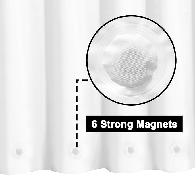 Barossa Design White Shower Curtain Liner with 6 Magnets - Waterproof PEVA Shower Liner for Bath Tub, 72" x 72" Standard Size, PVC Free & Metal Grommets - White, 72x72