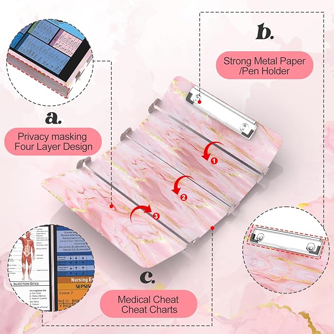 Nursing Clipboard Foldable, Nursing Medical Edition Cheat Sheets Aluminum 4 Layers Nurse Foldable Clipboard, Nursing Pocket Size Pen Clip Pocket Clipboard for Nurses Students School and Doctors