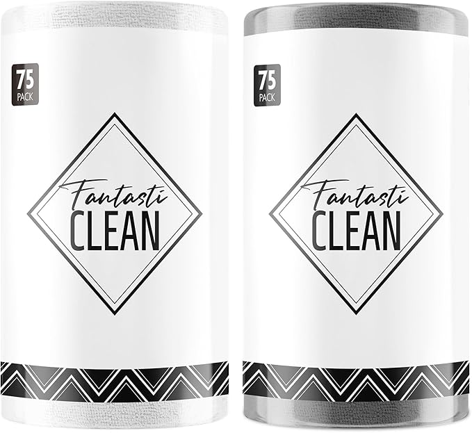 Fantasticlean Microfiber Cleaning Cloth Roll -150 Pack, Tear Away Microfiber Towels, 12" x 12", Reusable, Washable, Ultra Absorbent Dishcloth for All-Around Cleaning Supplies (White & Dimgrey)