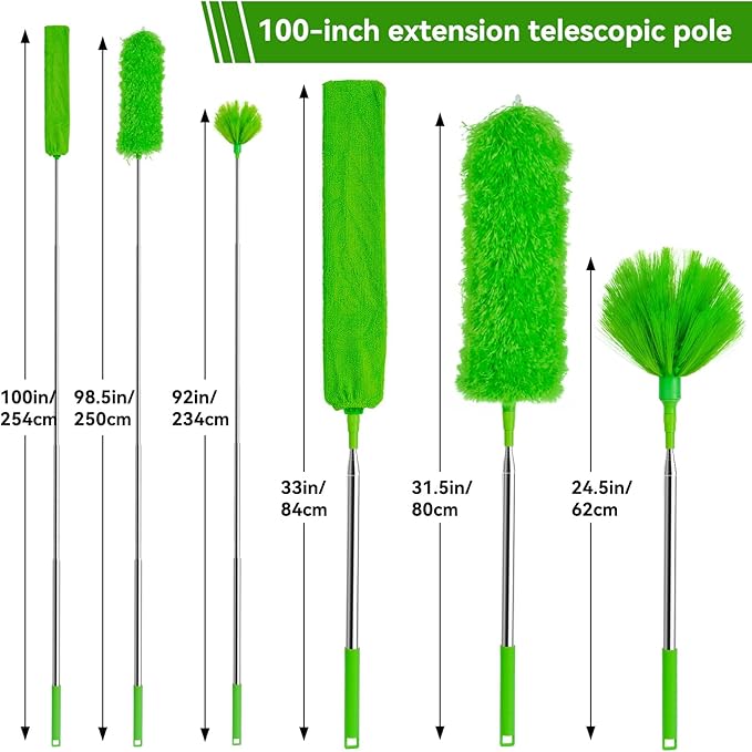 Cobweb Duster with Extension Pole, 3-in-1 Washable Cobweb Duster, Duster with 15-100-Inch Telescoping Pole, Bendable Design for high Ceiling, Fans, Blinds, Furniture