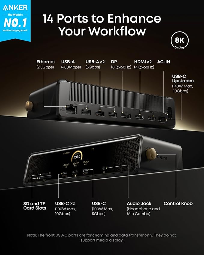 Anker Prime Docking Station (DL7400) Black Myth: Wukong Limited Edition, 14-Port Triple Display, 140W Max, Triple 4K 60Hz, for macOS and Windows (The Latest DisplayLink Driver Required)