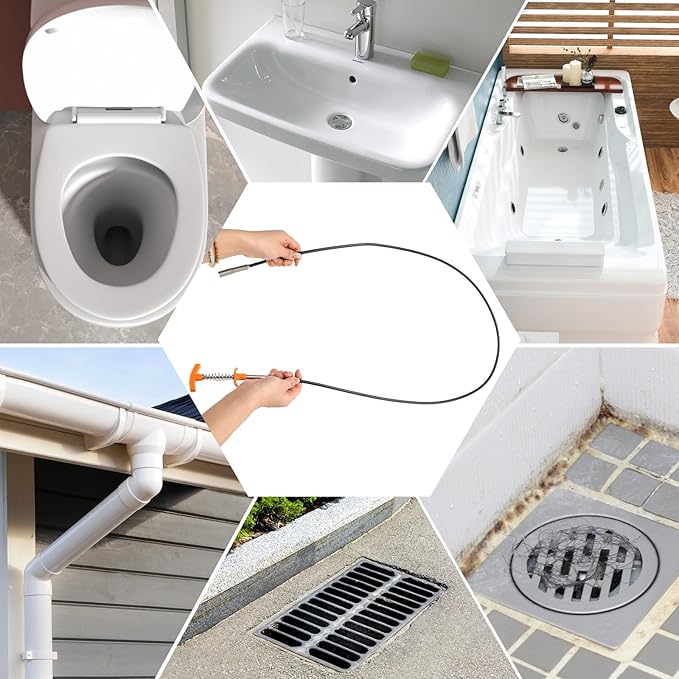 63 Inch Drain Snake Hair Drain Clog Remover Tool, Flexible Sink Snake Drain Cleaner Tool Set, Plumbing Snake for Toilet Sewer Shower Kitchen Bathroom Tub Clogged Hair Removal Cleaning Tool Set