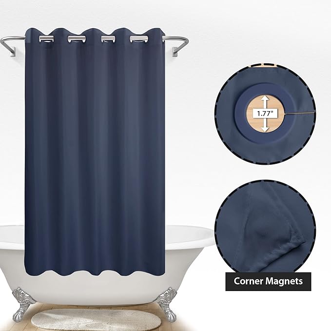 River Dream No Hook Hotel Cloth Navy Blue Shower Curtain Soft Microfiber & Waterproof - Fabric Shower Curtain or Liner Washable, Navy Blue, 71x74