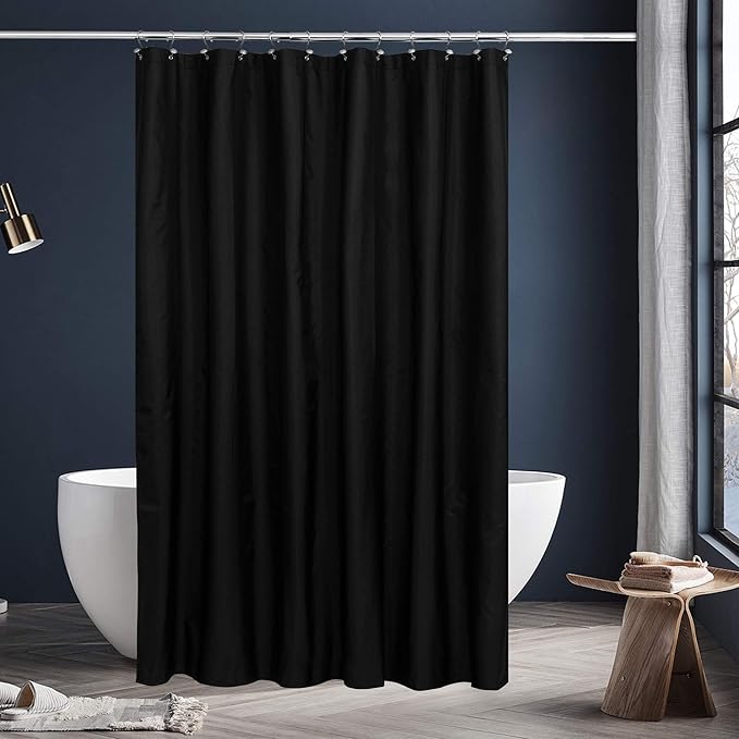 N&Y HOME Fabric Shower Curtain or Liner Extra Long 72 x 84 Inches - Hotel Quality, Machine Washable, Water Repellent - Black, 72x84