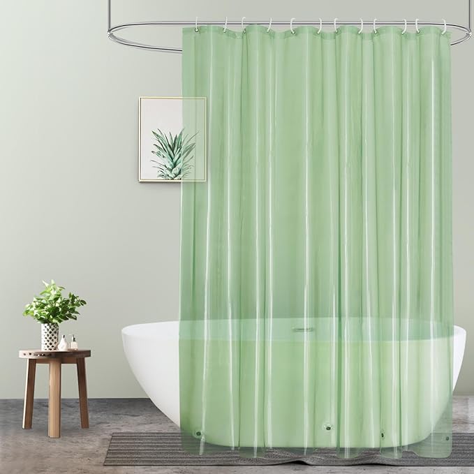 UFRIDAY Green Clear 72 x 84 Shower Curtain Liner,Extra Long Clear Shower Curtain Liner 84 inches Long,12 Rust Resistant Metal Grommets, 5 Weighted Magnet Hem