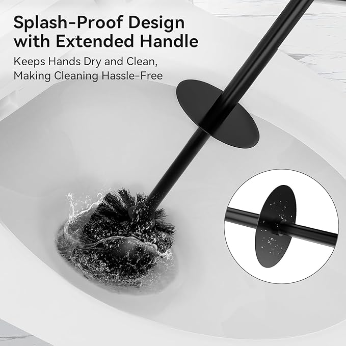 DOWRY Toilet Bowl Brush and Holder for Bathroom Storage Organization Deep Cleaning Covered Brush Cleaner Black Toilet Brush with 2 Brush Holders,Black Square 2PCS
