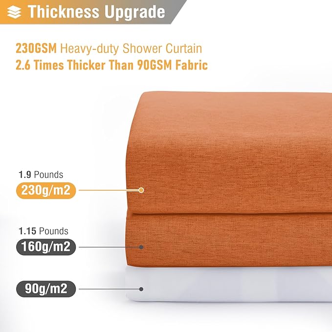 BTTN Extra Long Shower Curtain, 72x84 Inches Long Linen Textured Heavy Duty Fabric Shower Curtain Set with 12 Plastic Hooks, Tall Luxury Simple Waterproof Cloth Shower Curtains for Bathroom - Orange
