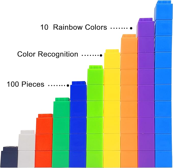 Math Manipulatives Counting Cubes, Educational Math Linking Cubes, Classroom Toys Kindergarten Learning Materials Homeschool Supplies,Set of 100 Math Cubes for Kids Ages 3+