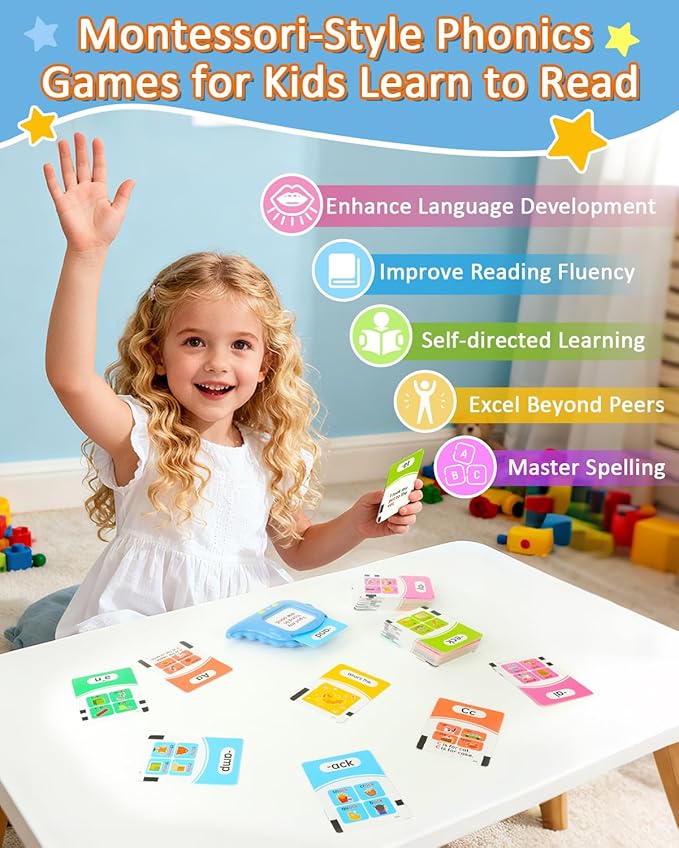 Phonics Talking Flash Cards for Toddlers 3-8, 532 Words, Learn to Read with 2 Paths, CVC Blends Digraphs Long Vowel Sounds, Spelling & Reading, Educational Toys for Kindergarten Homeschool Grades 1-2