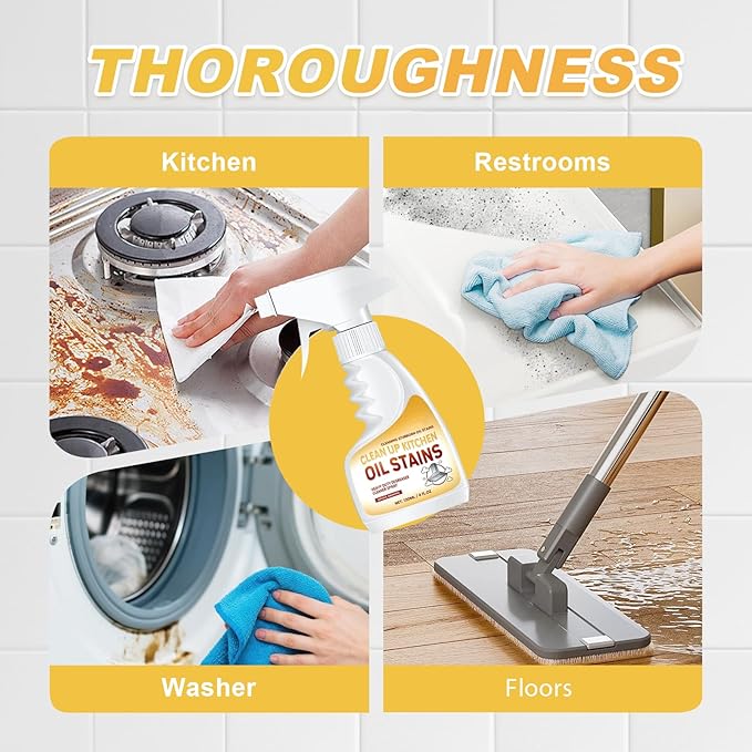 Heavy-Duty Kitchen Degreaser Foam Cleaner, Powerful Kitchen Degreaser Spray & Dual Side Scrub Sponge Set Grease Remover for Stove Range Hood (3, Standard)