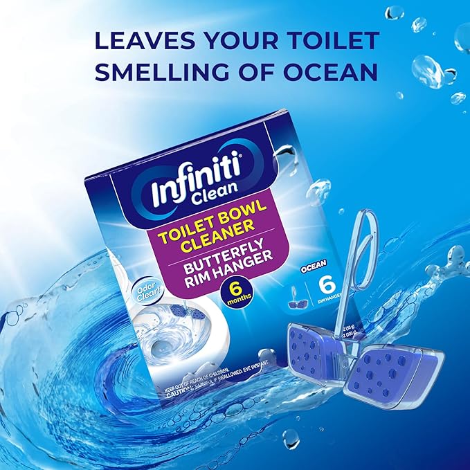 Toilet Bowl Cleaner Butterfly Rim Hanger – Ocean Scent, 6 × 1.8 OZ (50g), Lasts Up to 6 Months, Cleans & Deodorizes with Every Flush