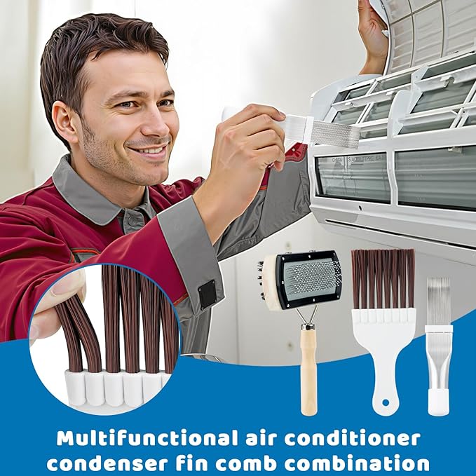 3Pcs Air Conditioner Condenser Fin Cleaning Brush Set, Stainless Steel Ac Fin Comb, Ac Coil Cleaner Brush for Mini Split, Refrigerator Coils, Evaporator