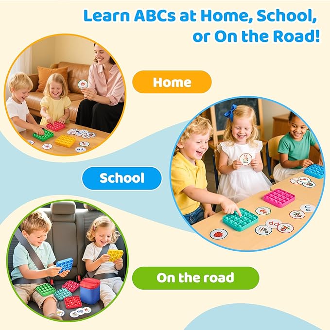 JoyCat Alphabet Bingo Board Game,ABC Learning Toys for Kids Ages 3-5,Bingo Game for 2 to 6 Kids Kindergarten Preschool 1st 2nd 3rd（6 Pads + 26 Flash Cards）