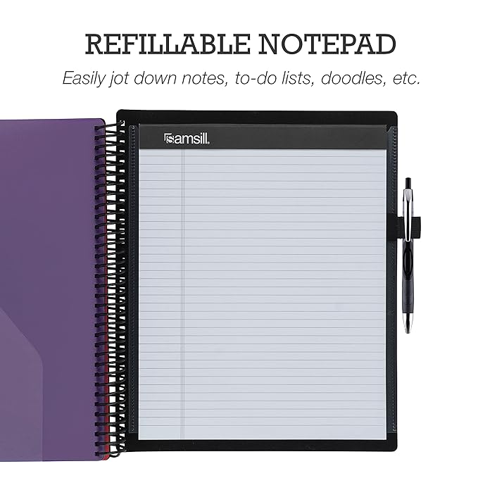 Samsill 2 Pack Deluxe 24 Pocket Spiral Project Organizer with Refillable Notepad, Customizable Front Cover, 12 Dividers with Erasable Write-On Tabs in Fashion Colors, Plastic Folders with Pockets