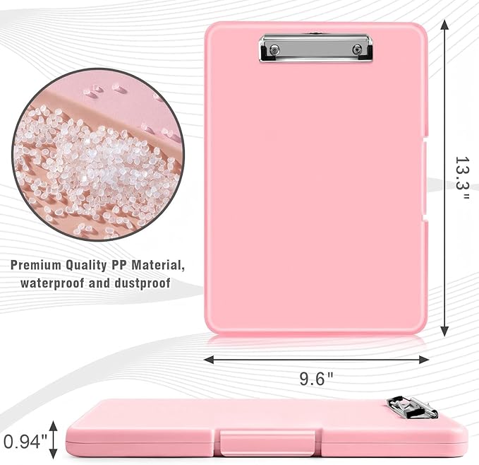 ANZNKU Clipboard with Storage, 13x9.6 Clipboard Foldable Nursing School Essentials, Clip Board Folder for Teacher Nurse Work Office Women, Storage Clipboards with Pen Holder, Document Organizer(Pink)
