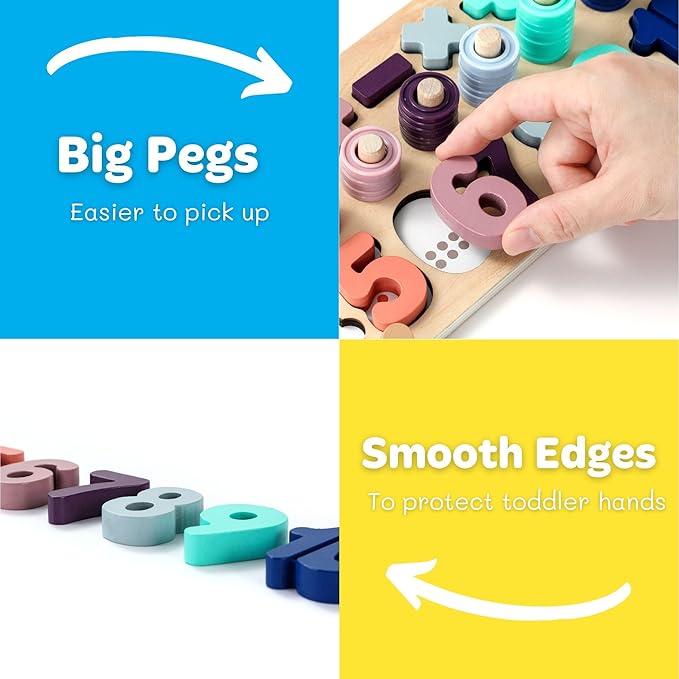 BEKILOLE Wooden Montessori Toys for Kids Toddler Number Puzzles Sorter Counting Shape Stacker Stacking Game Preschool Toys for Boy Girl Learning Education Math Blocks Year Old Girl Gifts (Macron)