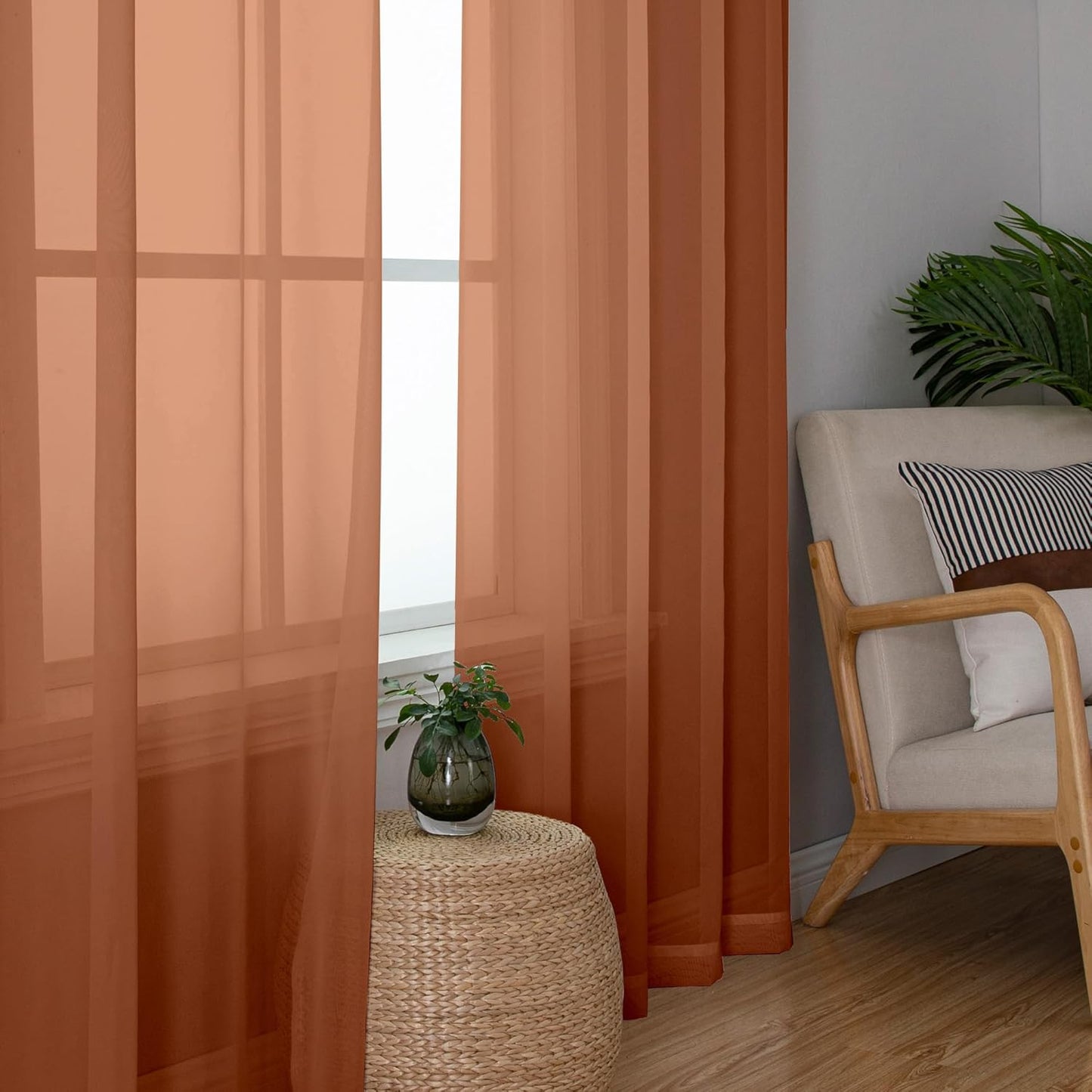 Chyhomenyc Orange Sheer Curtains 72 Inch Length 2 Panels, Light Filtering Soft Airy Rod Pocket Voile Window Curtain Drapes for French Door Bedroom Living Room, Each 42Wx72L Inches