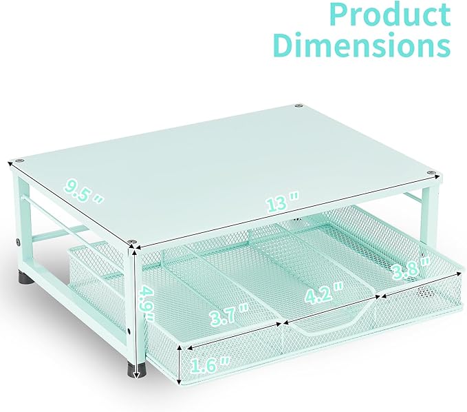 Small Laptop Stand for Desk, Monitor Stand Riser, Office Desk Accessories, Computer Desktop Stand with Drawer for Home, Office, School (Mint Green)