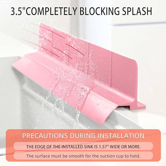 23" Ultra Silicone Sink Splash Guard Released in 2025/Dec,Self-Draining Water Splash Guard for Kitchen Sink,Bathroom and Island,with 3.5" High Splash Guard & 7 Strong Suction Cup (Pink)