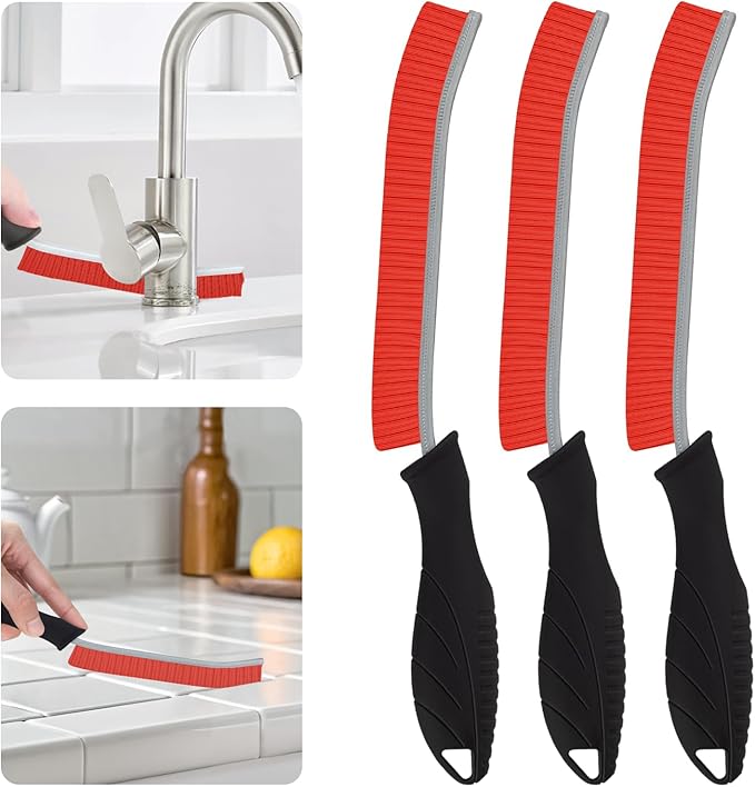 SXhyf Hard Bristle Crevice Cleaning Brush - Multifunctional Gap Cleaning Brush, Bathroom Cleaning Tools, Grout Brush, Crevice Cleaning Supplies for Household Use, Kitchen, Window, Vehicle (3, Red)