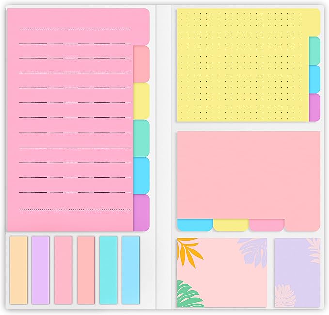 Sticky Notes Set, Post Self-Stick Notes Pads for Journaling Notebook Planner Study, Office Supplies College Essentials Back to School Supplies for High School Students Teen Girl Gifts Preppy
