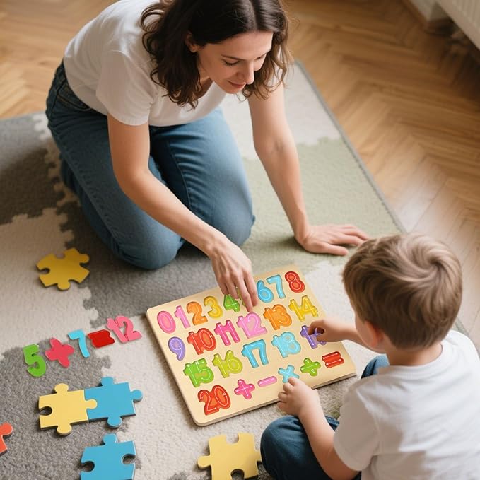 LovesTown Wooden Puzzles for Kids, Number Blocks, Montessori Preschool Educational Toddler Shape Puzzle Toys, Classroom Gifts for Boys Girls Stock Stuffering