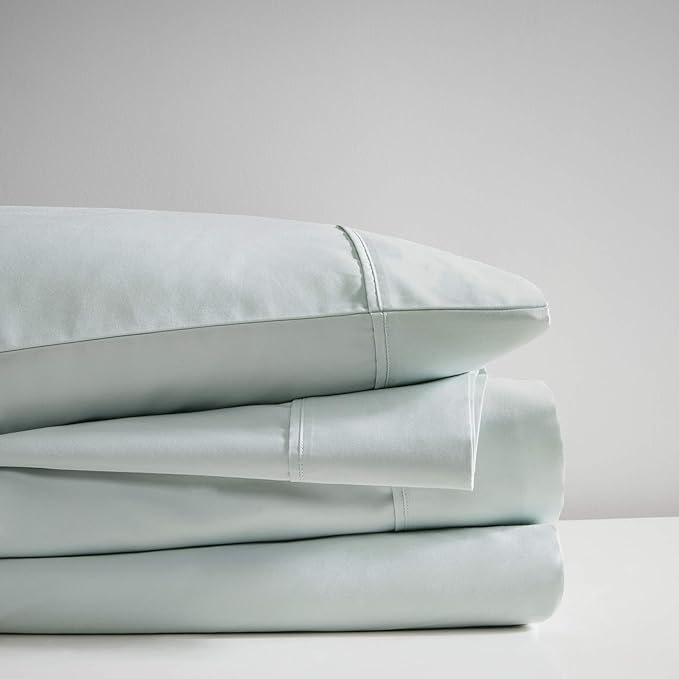 Madison Park 600 TC Cooling Cotton Blend Solid Sheet 16 Inch Deep Pocket, All Season, Soft Bedding-Set, Matching Pillow Case, King, Seafoam 4 Piece.