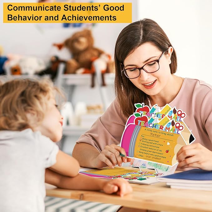 50Pcs Teacher Mail Notes to Parents, Double-Sided Happy Mail from Teacher, Brag Cards for Students Behavior Classroom Must Haves to Send Home for Preschool Kindergarten Elementary School Supplies