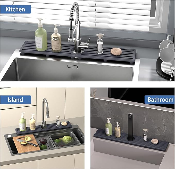 Faucet Mat for Kitchen Sink, Water Absorbent Kitchen Faucet Mat, Durable Sink Splash Guard with Raised Feet, Diatomite Fast Drying Kitchen Sink Faucet Mat, Stone Drying Tray for Bathroom Counter