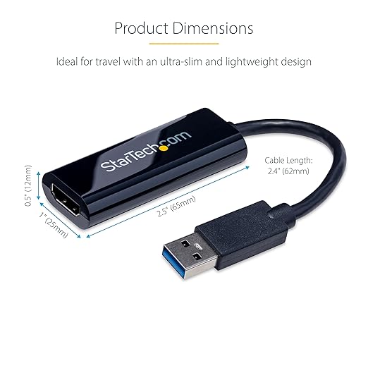 StarTech USB 3.0 to HDMI Adapter, USB-A to HDMI Display Converter, 1080P 60Hz Full HD Video Graphics Adapter, Driver Required, USB Monitor Extender for Windows PC (USB32HDES)