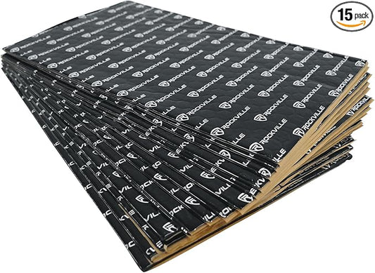Rockville RockMat 15-25 2.5MM 100 MIL Sound Deadener Car Kit, 15.5 Sq Ft, 14 Flat Sheets, Roller Included, Heat Resistant, for Cars, Boats, UTVs, ATVs, Studios