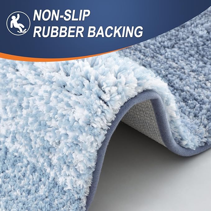 OLANLY Bathroom Rugs Mat 34x21, Extra Soft Absorbent Microfiber Bath Rugs, Rubber Backing, Quick Dry, Machine Washable Bath Mats for Bathroom Floor, Tub and Shower, Home Decor Accessories, Blue