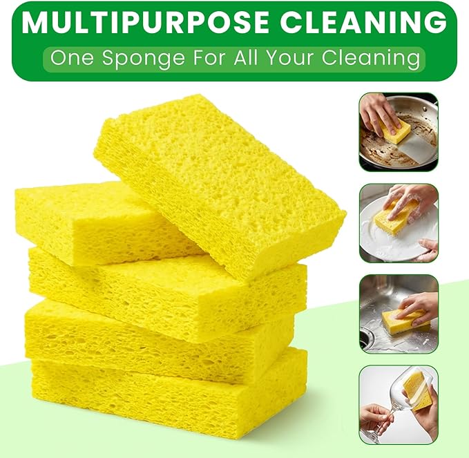 Kitchen Sponges, 12 Count, Compressed Natural Cellulose Sponges, Non-Scratch for Dishes, DIY Fun, Biodegradable & Compostable