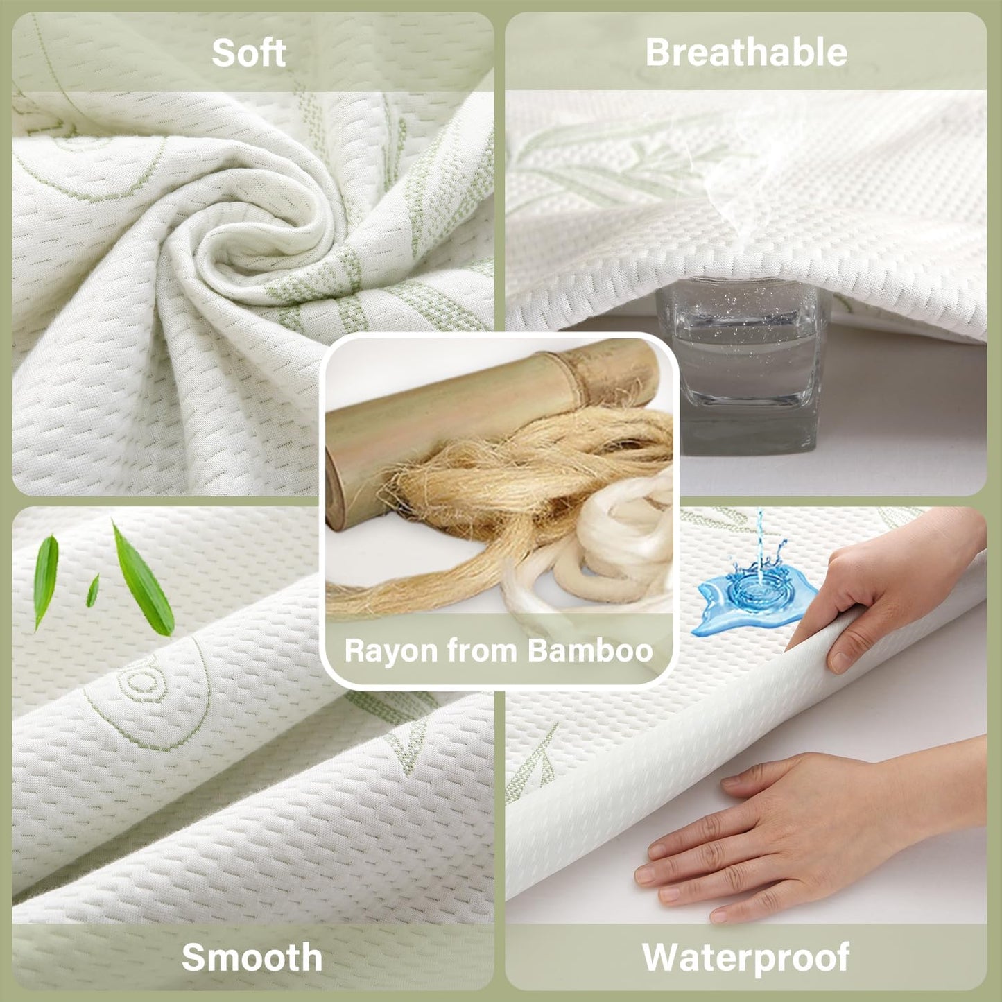 Twin Mattress Protector Waterproof Mattress Pad Washable Bamboo Rayon Mattress Cover Breathable Noiseless Bed Protector 5" - 21'' Elastic Fitted Deep Pocket