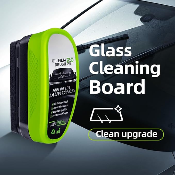 Automotive Oil Film Cleaning Brush, Clear Vision Glass Cleaner, Oil Film Cleaning Brush for Car Windows, Windshield Cleaner Tool, Universal Glass Wipe Board (Green,1PCS)