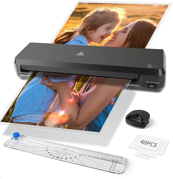 13 Inch A3 Laminator Machine, 7 in 1 Desktop Thermal Laminator, Never Jam with 40 Laminating Pouches, Paper Trimmer and Corner Rounder, Fast Warm-Up, Home Office School Use, Black