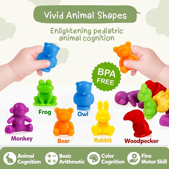 TSYAN Counting Animals Matching Games Sensory Toys with Sorting Bowls Preschool Learning Activities Color Classification Montessori Educational Toys Set Gift for Boys Girls Toddlers Toys Age 3+