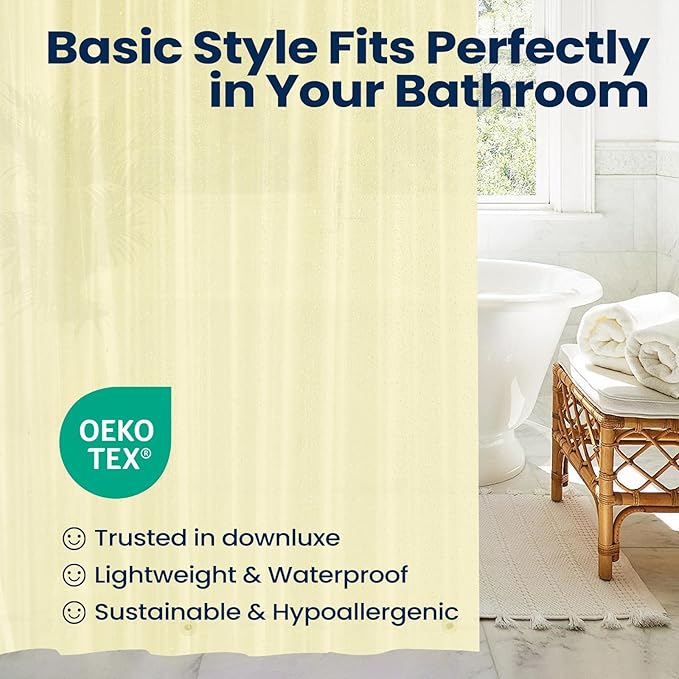downluxe Cream Shower Curtain Liner, PEVA Lightweight Plastic Shower Liner with 3 Magnets, 72" x 72" Waterproof Bathroom Curtain