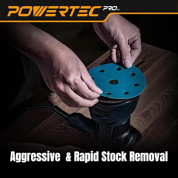 POWERTEC PRO 45PK, 5 Inch 9 Holes Assorted Sanding Disc, 80/120/220 Grit, Ceramic Hook and Loop Backing Discs for Festool Orbital Sanders - Automotive, Paint, Metal, Woodworking (45900C-45)