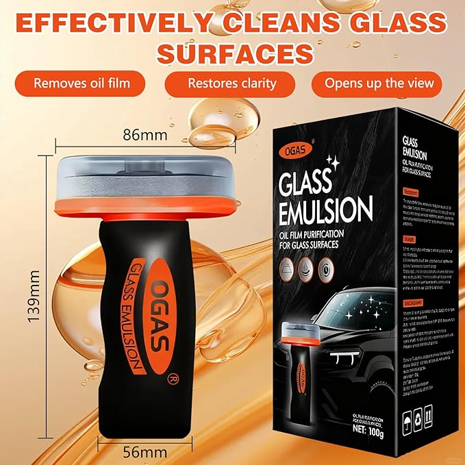 2PCS Glass Oil Film Remover for Car,Roll-On Glass Compound with Cleaning Board,Removes Oil Film & Smudges,Universal Anti-Rain Fog Brush