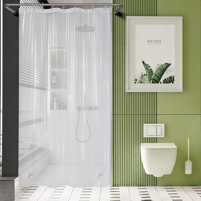 AmazerBath Stall Shower Curtain 54x78, Clear Plastic, Thick PEVA, Heavy Duty with 2 Weighted Stones and 9 Grommets