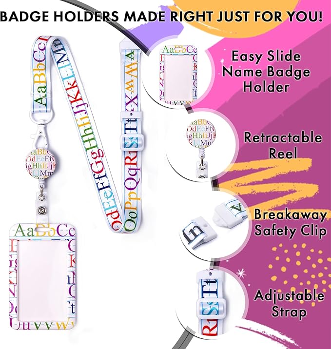 EASTEX Teacher Lanyard Keychain - ABC Alphabet Badge Lanyard for Keys Whistle - ID Card Holder Keychain - Math Periodic Table