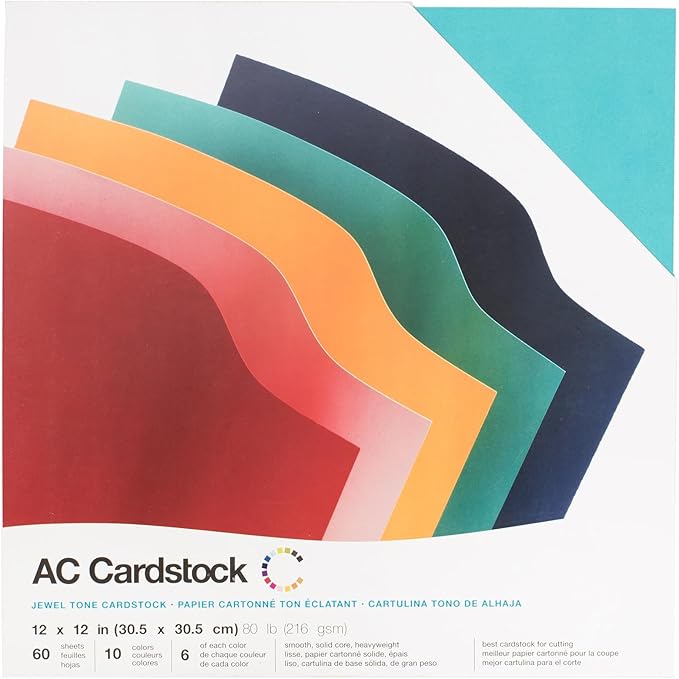 Smooth Cardstock 12x12 Paper - Colored Craft Paper for Die Cutting, Card Making, Scrapbooks - 60 Heavy Duty Sheets, 10 Unique Colors, 80lb (216gsm), Solid Core - Jewel Tones