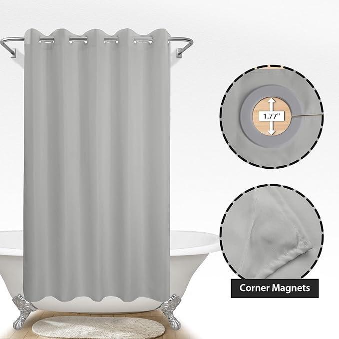 River Dream No Hook Grey Shower Curtain or Liner 78" Length - Soft Microfiber 78" Long Fabric Shower Curtain Liner Set, Machine Washable & Water Repellent, Gray, 71x80