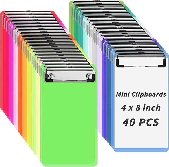 40 Pcs Mini Plastic Clipboards Bulk 20 Assorted Colors 4 x 8 in Kids Clip Board Half Page Clipboard Portable for Restaurant School Waitress Guest Server Books Menu Holder