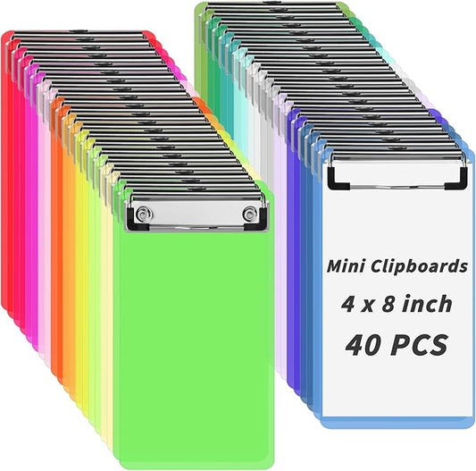 40 Pcs Mini Plastic Clipboards Bulk 20 Assorted Colors 4 x 8 in Kids Clip Board Half Page Clipboard Portable for Restaurant School Waitress Guest Server Books Menu Holder