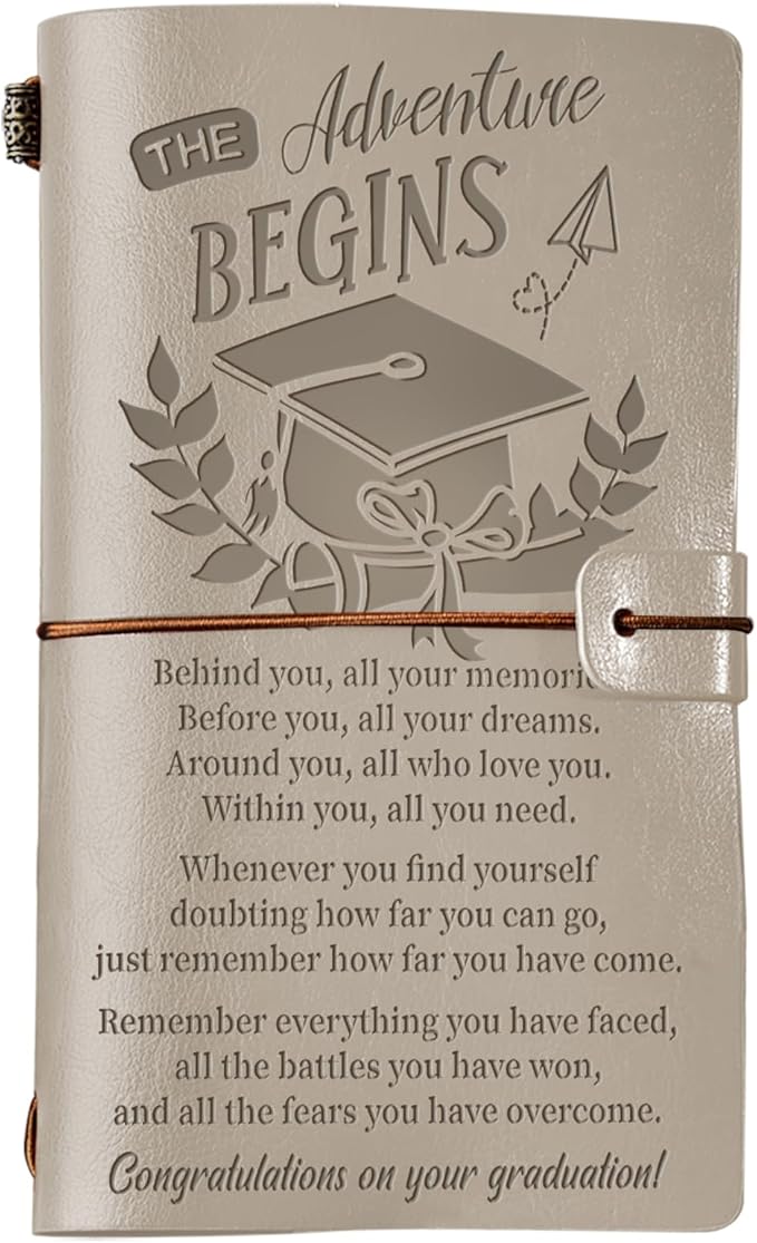 PRSTENLY Graduation Gifts Leather Journal, Graduation Gifts for Her Him 140 Page Refillable Journal, High School University College Graduation Gift Ideas for Women Men (Grey)